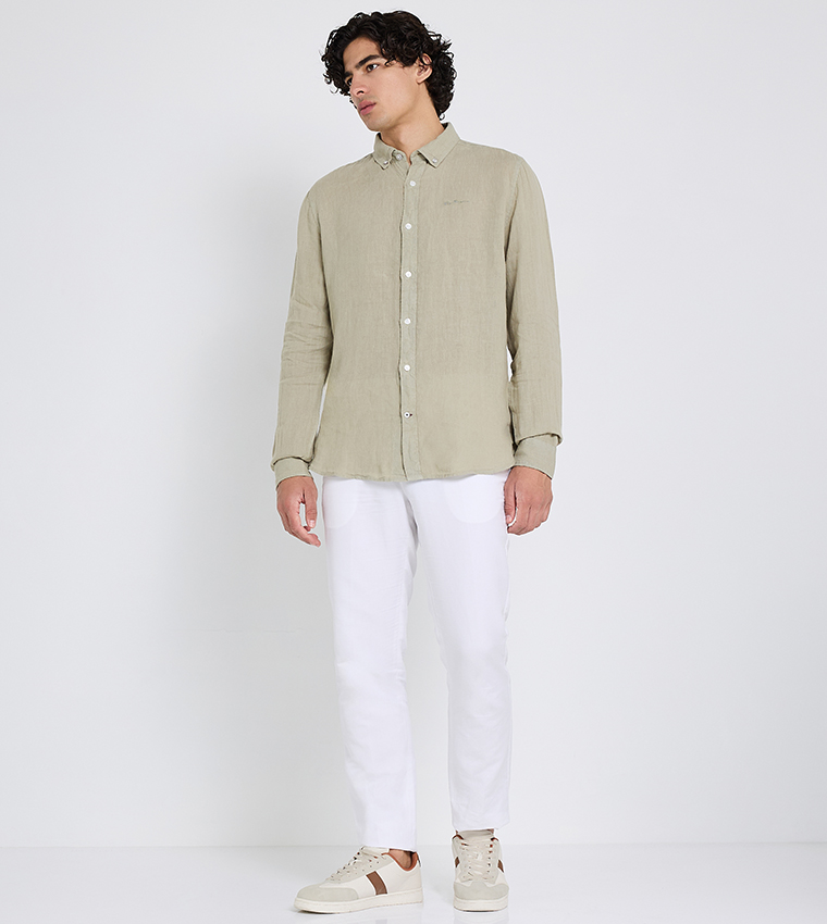 Textured Button-Down Collar Linen Shirt