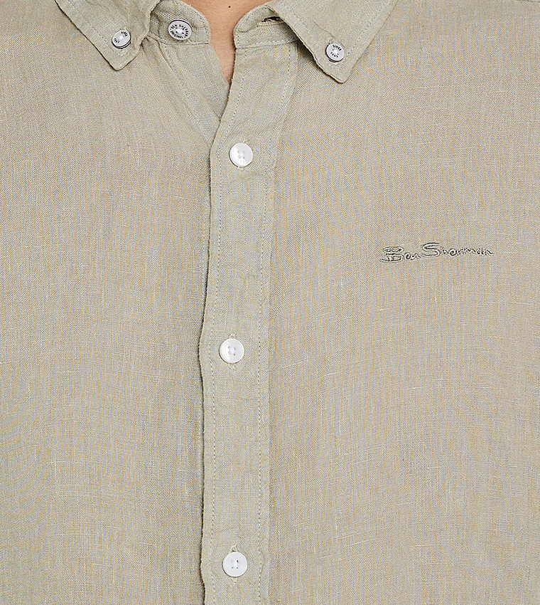 Textured Button-Down Collar Linen Shirt