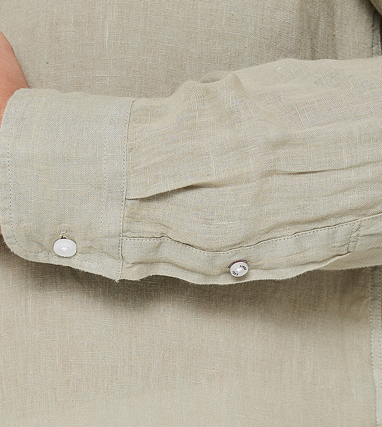 Textured Button-Down Collar Linen Shirt