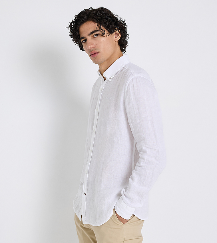 Button-Down Collar Linen Long Sleeves Shirt