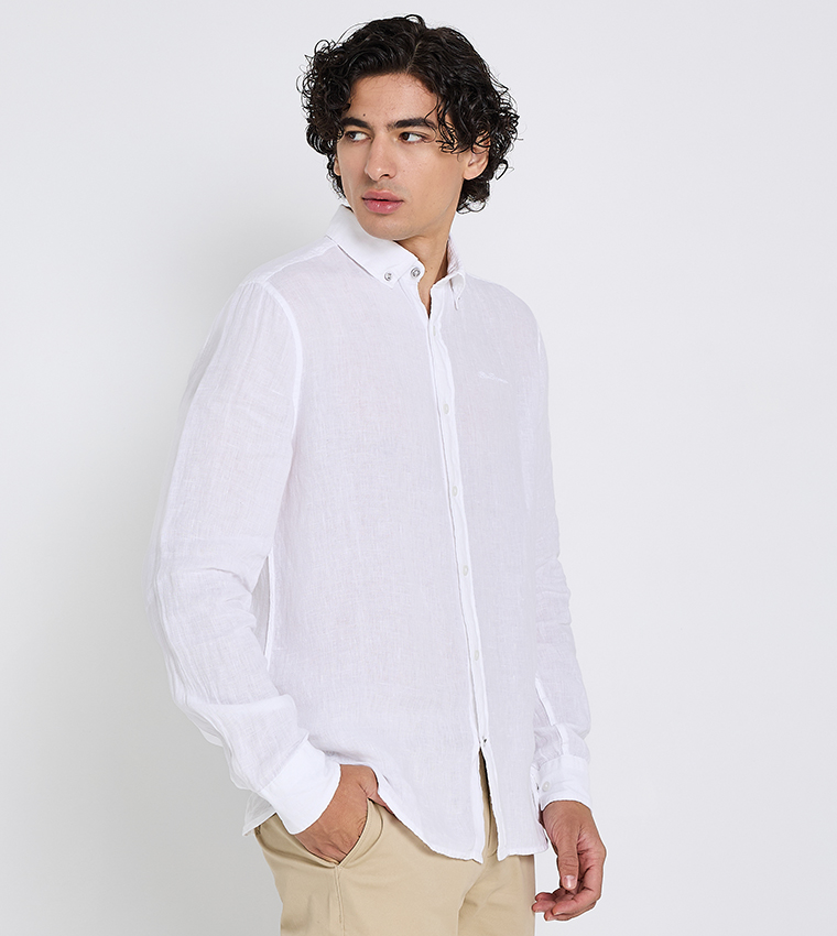 Button-Down Collar Linen Long Sleeves Shirt