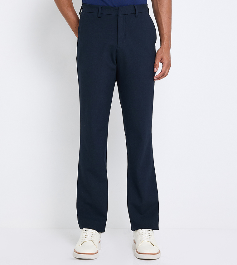 Solid Button Closure Casual Trousers