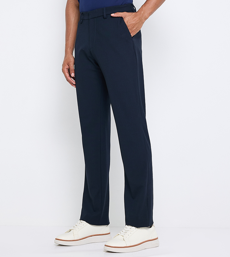 Solid Button Closure Casual Trousers