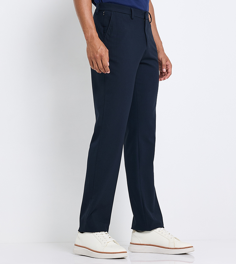 Solid Button Closure Casual Trousers
