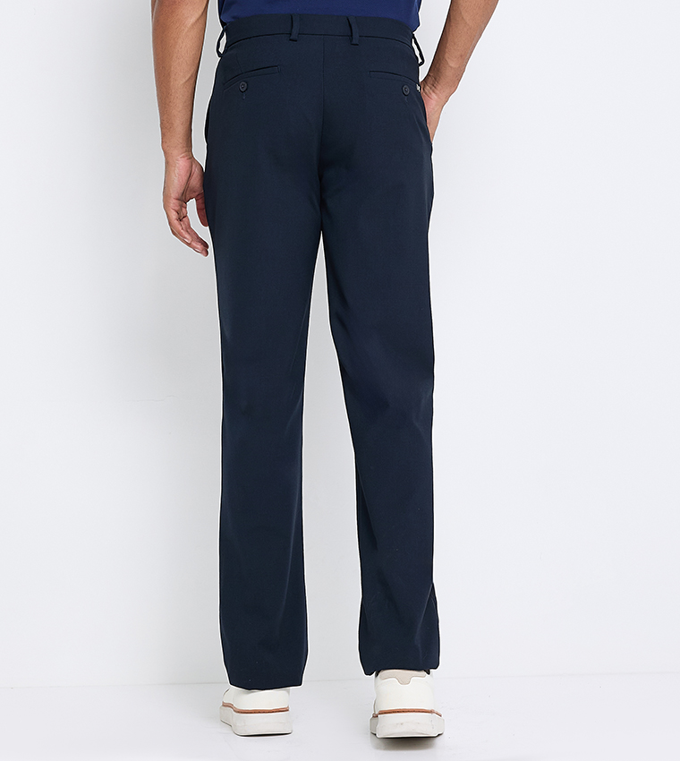 Solid Button Closure Casual Trousers