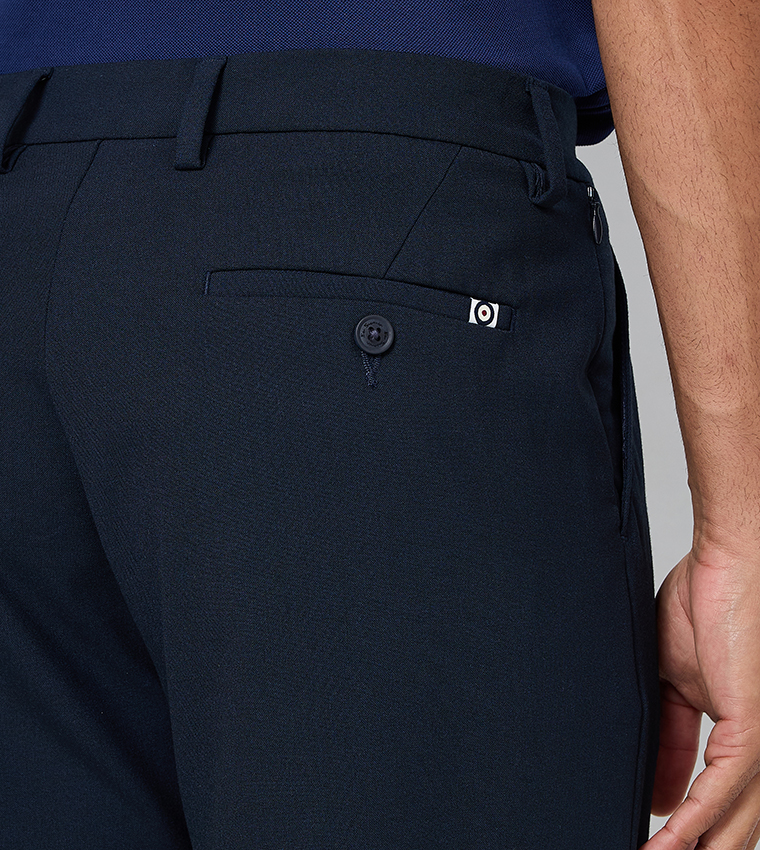 Solid Button Closure Casual Trousers