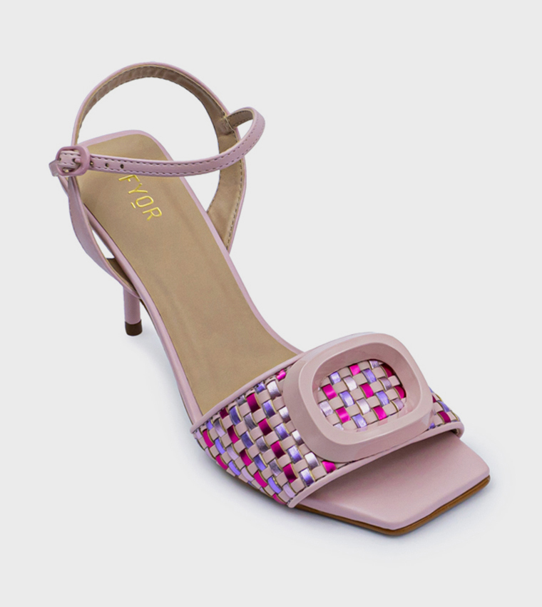 Metal Accent Open Toe Heel Sandals