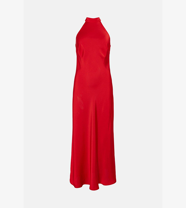 Buy Warehouse Satin Halter Neck Backless Slip Dress In Red | 6thStreet ...