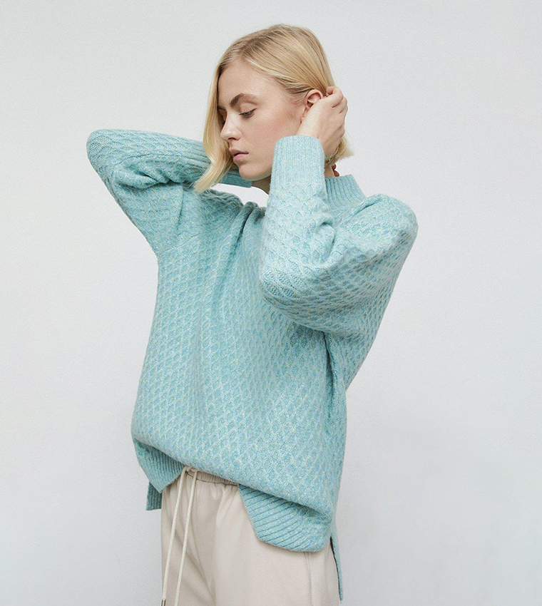Buy Warehouse Diamond Stitch Longline Knit Sweater In Green 6thStreet Qatar