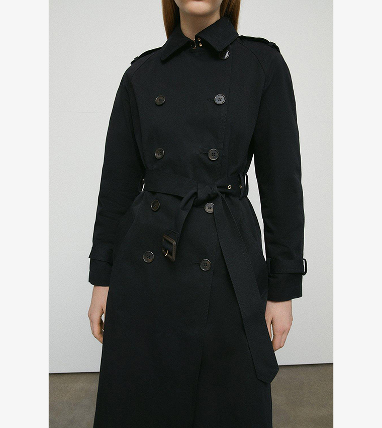 Buy Warehouse Raglan Sleeves Belted Trench Coat In Black 6thStreet UAE