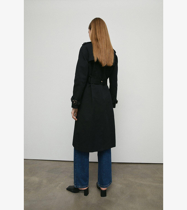 Buy Warehouse Raglan Sleeves Belted Trench Coat In Black 6thStreet UAE