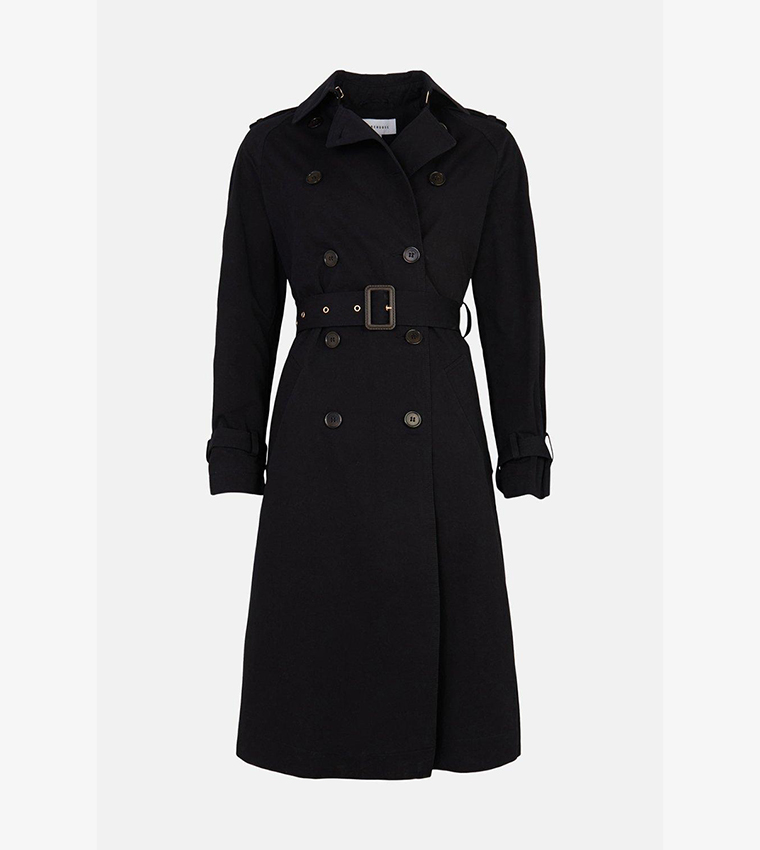 Buy Warehouse Raglan Sleeves Belted Trench Coat In Black | 6thStreet UAE