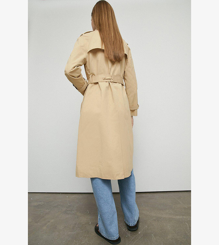 Buy Warehouse Raglan Sleeves Belted Trench Coat In STONE 6thStreet Kuwait