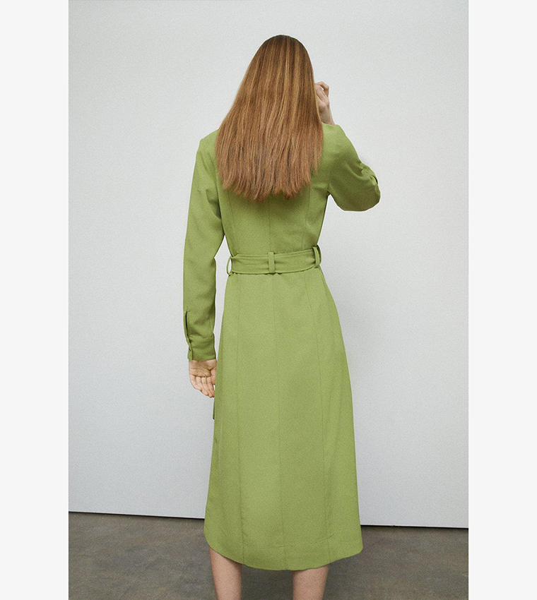 Buy Warehouse Fluid Twill Button Through Belted Shirt Dress In Green |  6thstreet Saudi Arabia