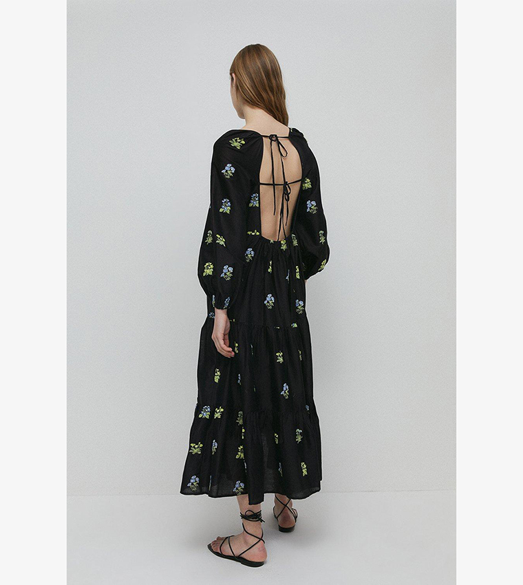 Buy Warehouse Embroidery Tiered Maxi Dress In Black 6thStreet Qatar