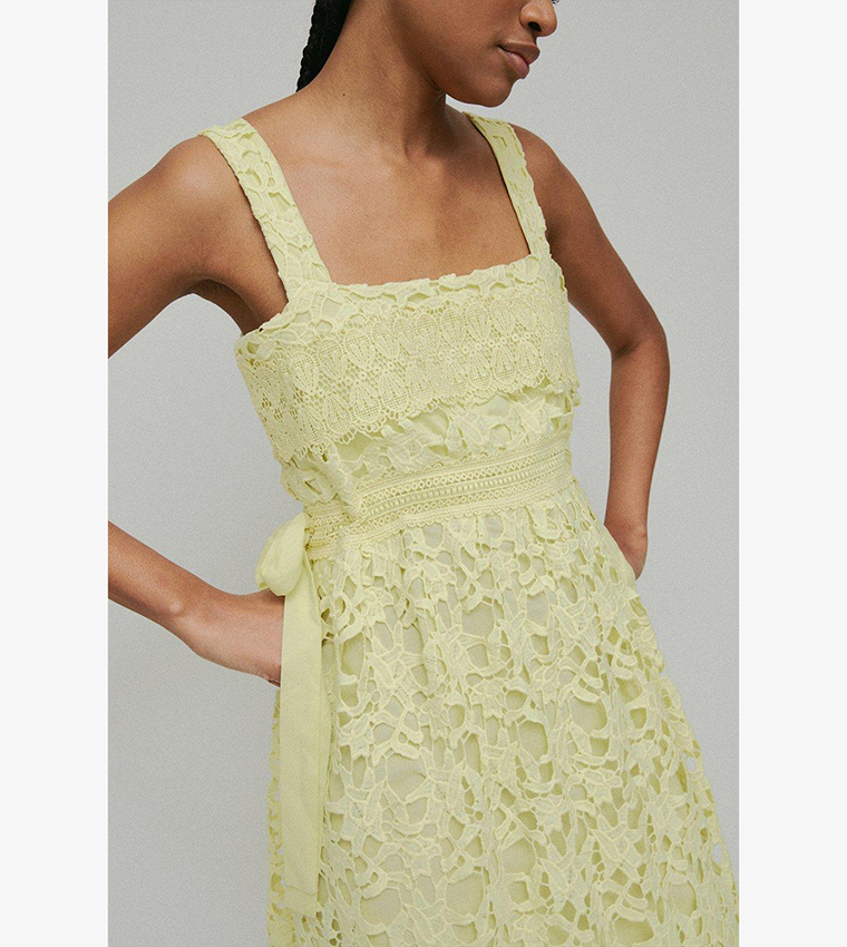 Warehouse strappy midi dress in hot sale yellow jacquard