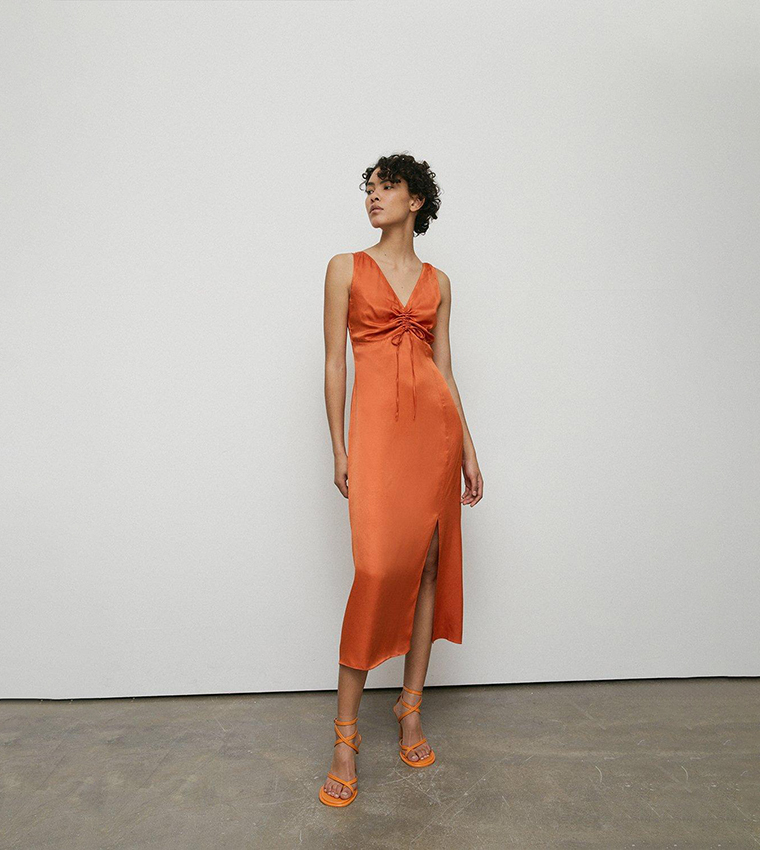 Buy Warehouse Ruched Front Midi Dress In Rust 6thStreet Qatar