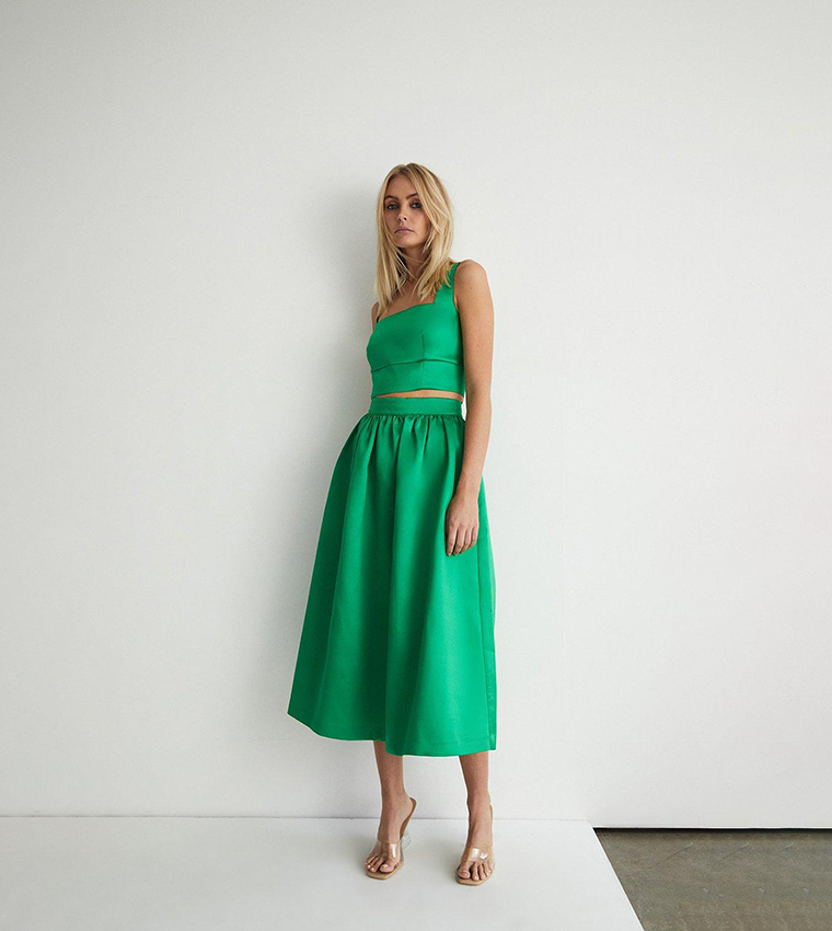 Buy Warehouse Satin Twill Midi Full Skirt In Green 6thStreet Oman