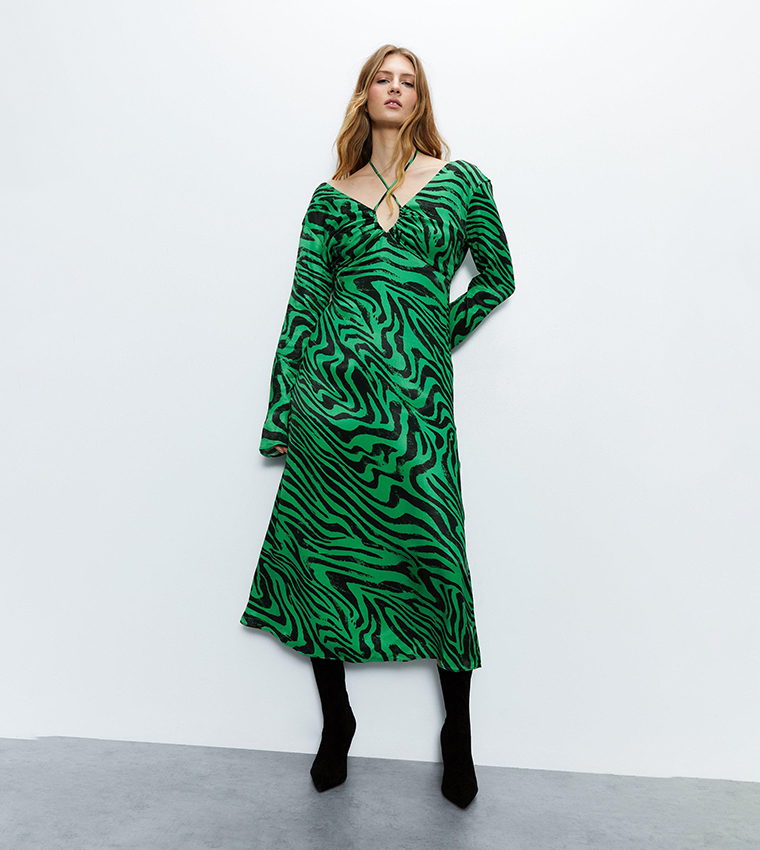 Green leopard shop print dress warehouse