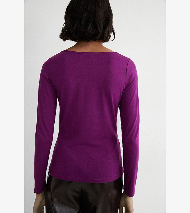 Buy Warehouse Asymmetric Neck Long Sleeves Top In Purple 6thStreet UAE
