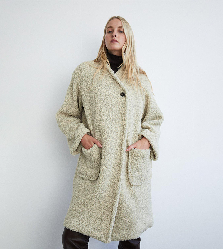 Asymmetric Wrap Teddy Coat