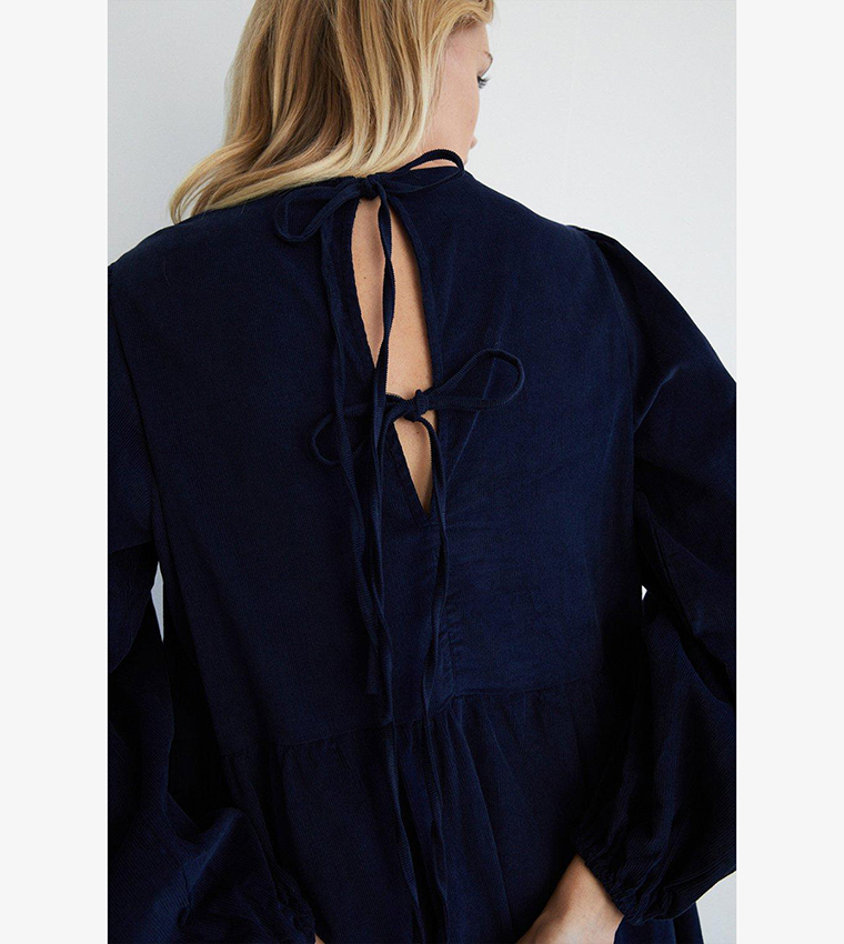 Buy Warehouse Cord Tie Back Smock Midi Dress In Navy 6thStreet Oman