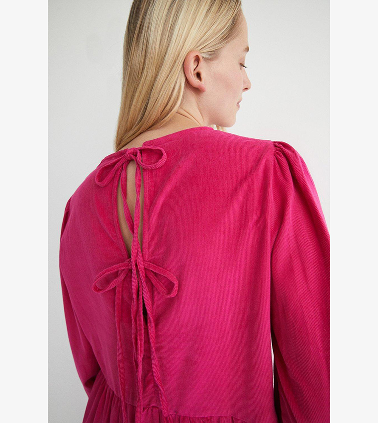 Buy Warehouse Cord Tie Back Smock Midi Dress In Pink 6thStreet Kuwait