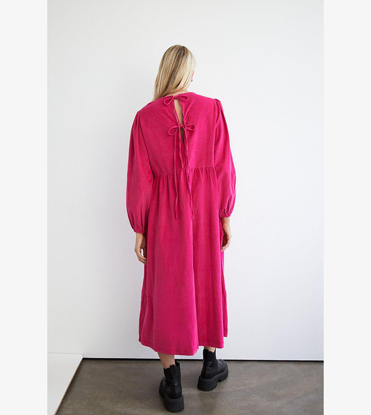 Buy Warehouse Cord Tie Back Smock Midi Dress In Pink 6thStreet Kuwait
