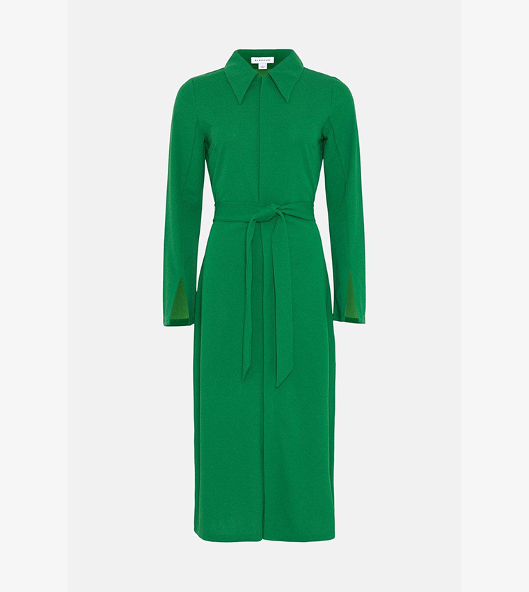 Buy Warehouse Jersey Crepe Statement Collar Shirt Midi Dress In Green | 6thstreet Oman Buy Warehouse Jersey Crepe Statement Collar Shirt Midi Dress In Green | 6thstreet Oman