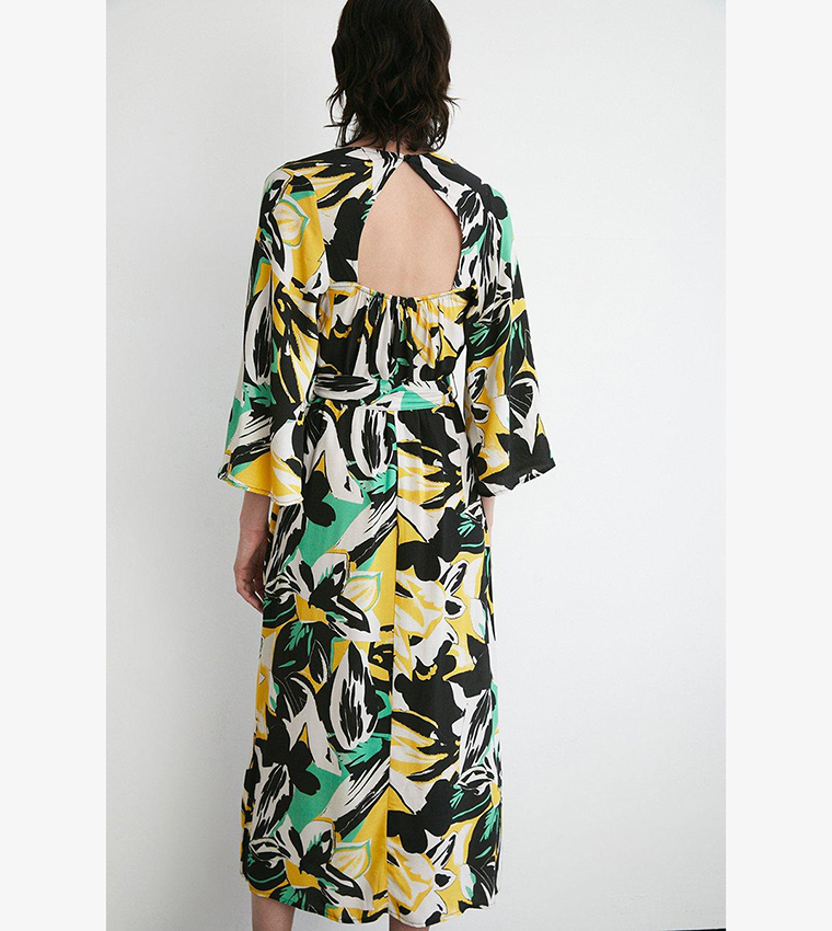 Warehouse midi dress in yellow hot sale paisley print