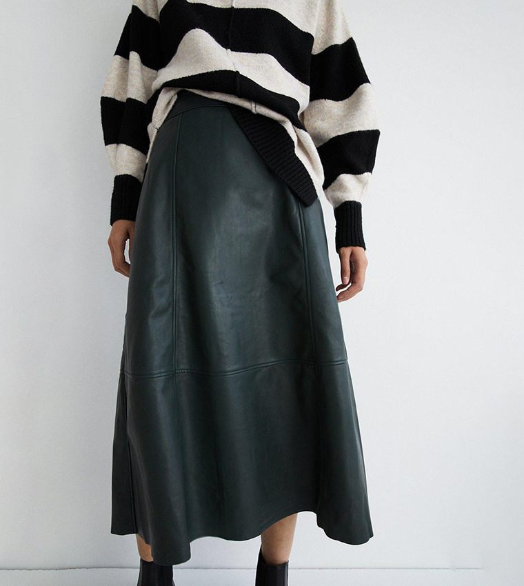 Leather midi skirt warehouse sale