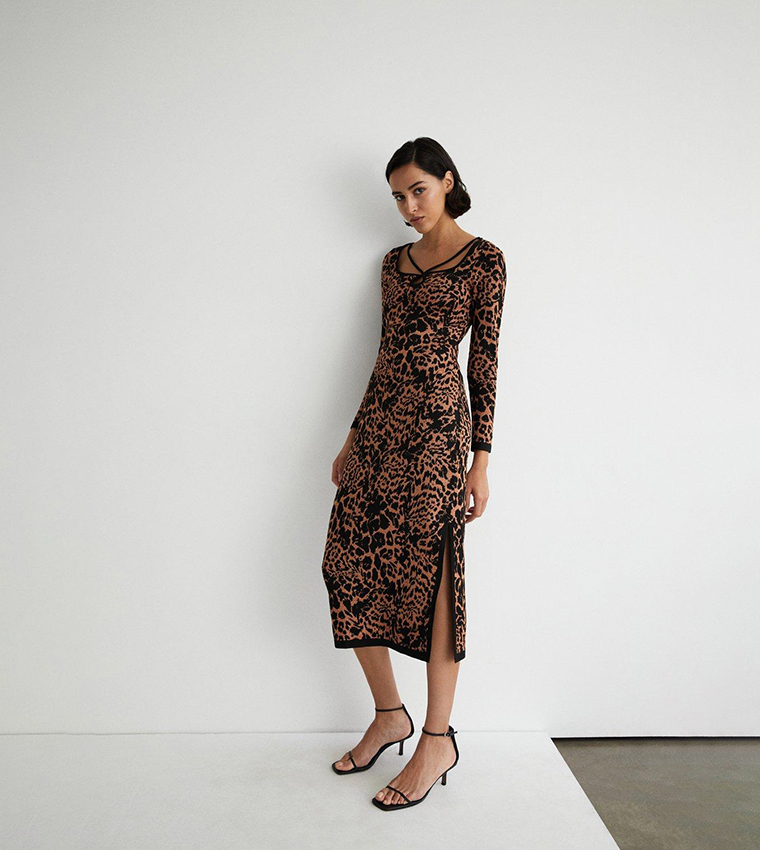 Warehouse jacquard midi fashion dress