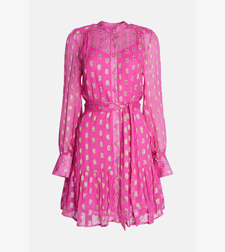 Sparkle Tie Waist Button Through Mini Dress
