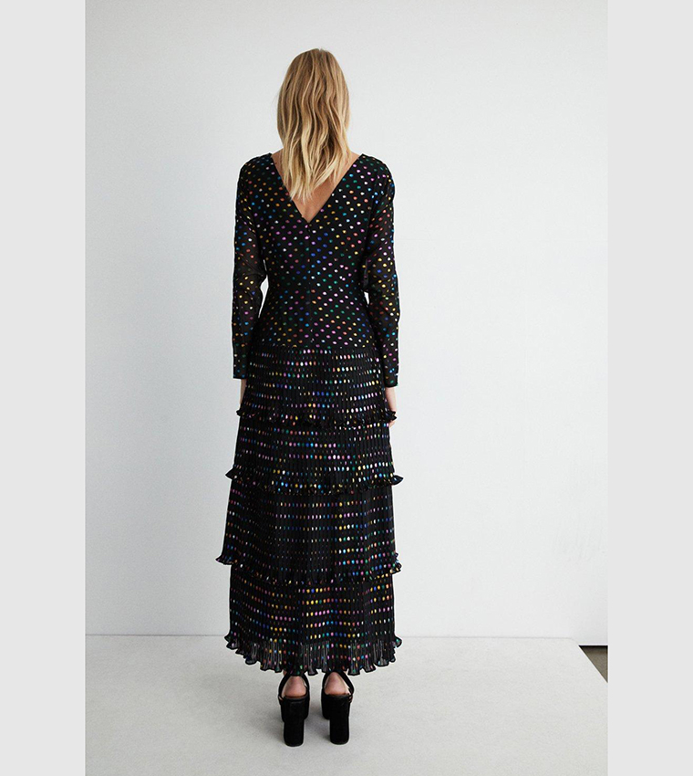 Buy Warehouse Rainbow Foil Spot Pleated Tiered Midi Dress In Black 6thStreet Qatar