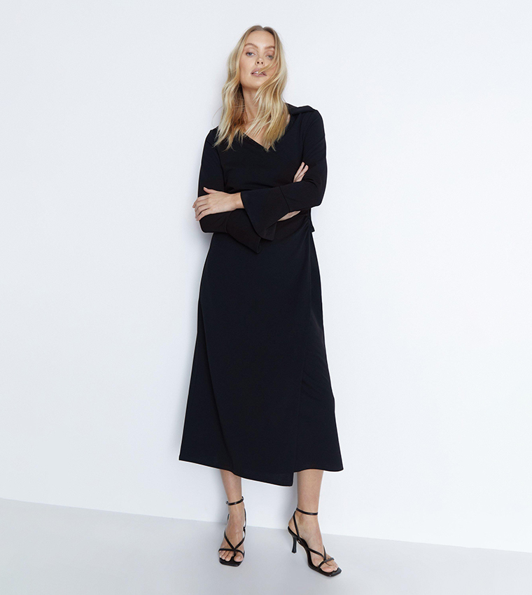 Warehouse puff sleeve crepe clearance dress