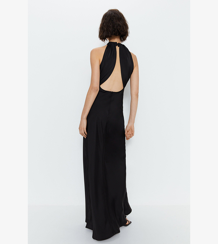 Buy Warehouse Satin Halter Neck Backless Maxi Slip Dress In Black |  6thStreet Oman
