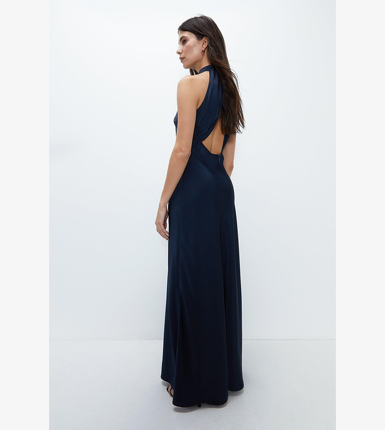 Buy Warehouse Satin Halter Neck Backless Maxi Slip Dress In Navy | 6thstreet Oman Buy Warehouse Satin Halter Neck Backless Maxi Slip Dress In Navy | 6thstreet Oman