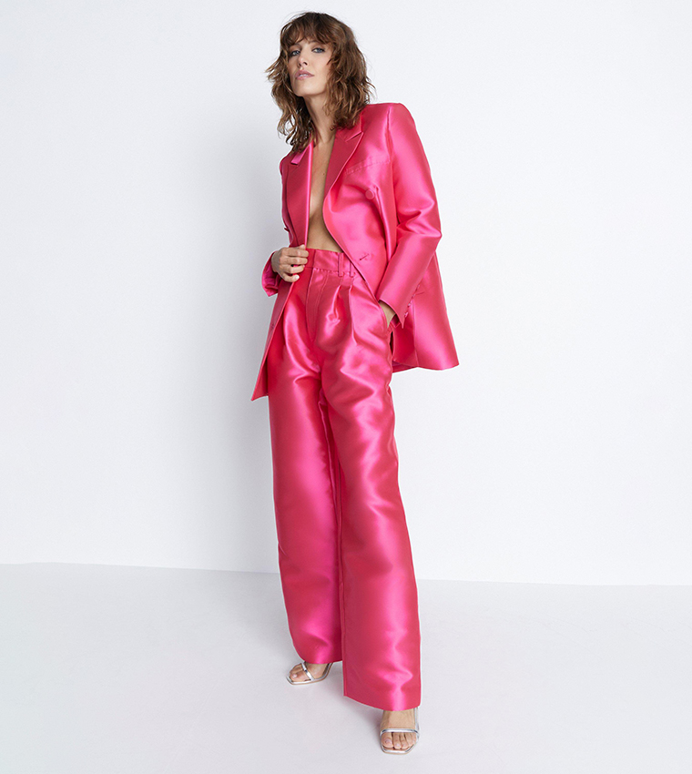 Buy Warehouse Satin Twill Double Breasted Boyfriend Blazer In Pink 6thStreet Bahrain