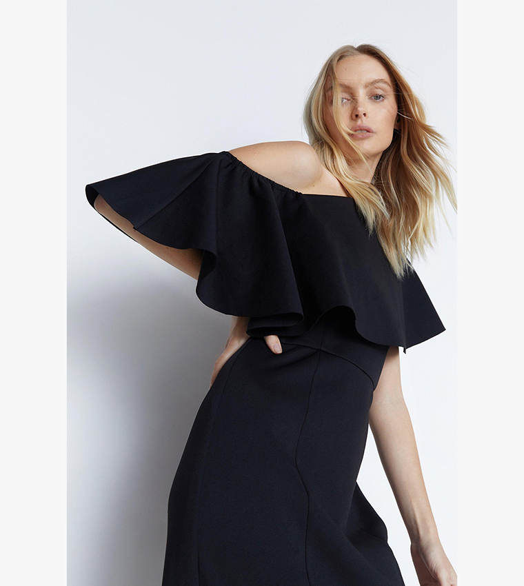 warehouse ruffle one shoulder dress Buy Warehouse Scuba Ruffle One Shoulder Dress In Black