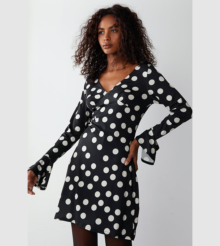 Warehouse black and hot sale white spot dress