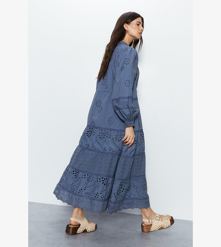 Broderie Drawstring Waist Midi Dress