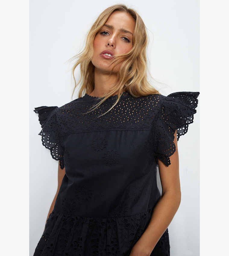 Broderie Mix Tiered Midi Dress