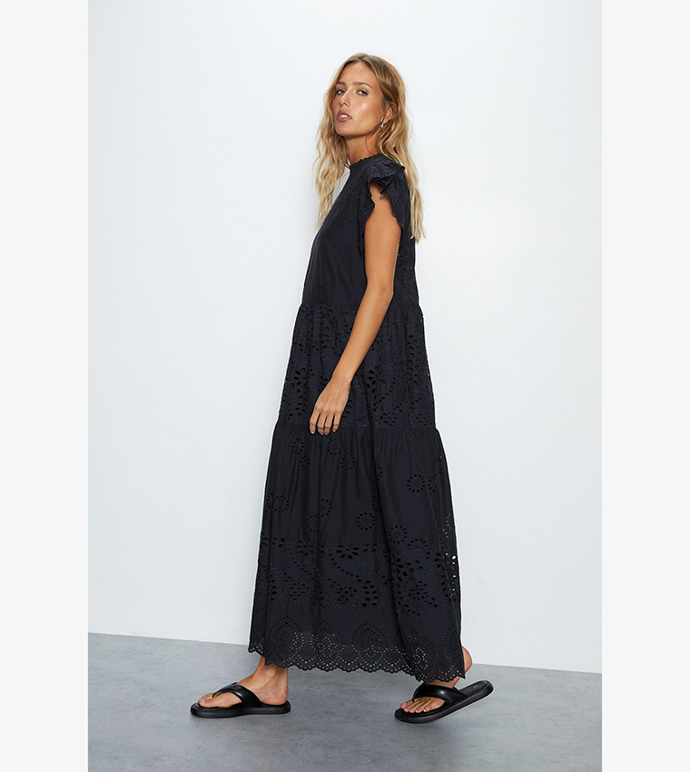Broderie Mix Tiered Midi Dress