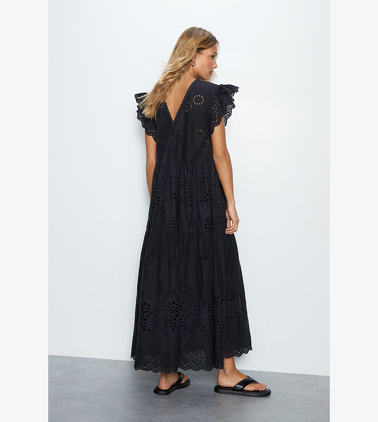 Broderie Mix Tiered Midi Dress