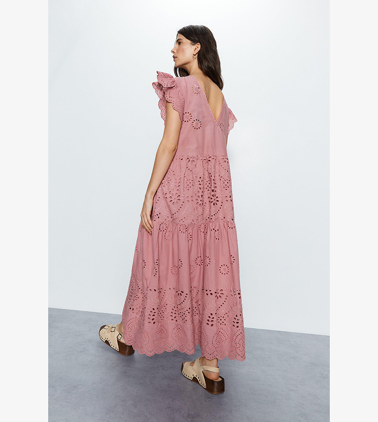 Buy Warehouse Broderie Mix Tiered Midi Dress In Rose 6thStreet Kuwait