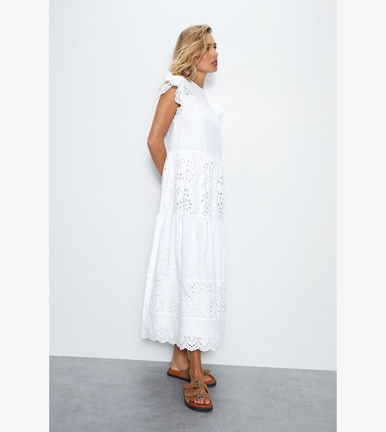 Broderie Mix Tiered Midi Dress