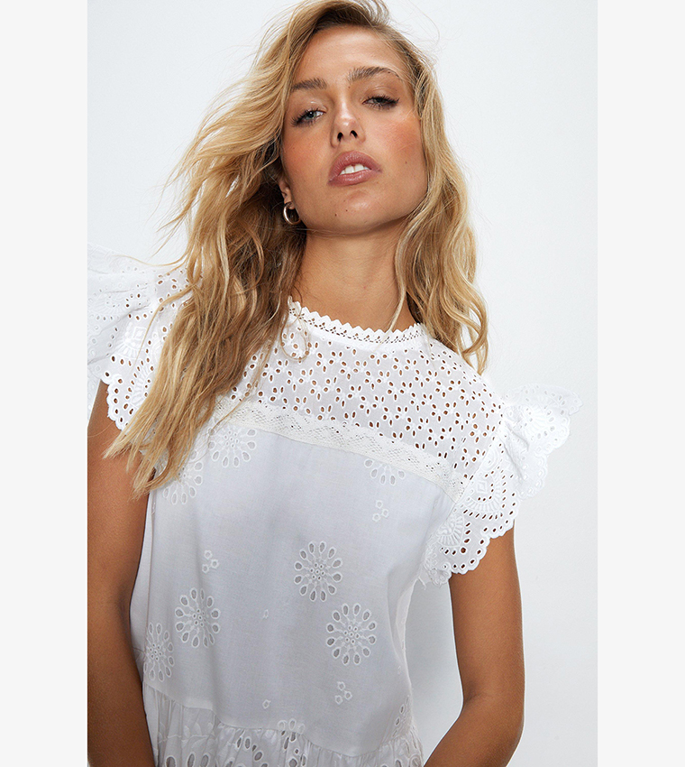 Broderie Mix Tiered Midi Dress