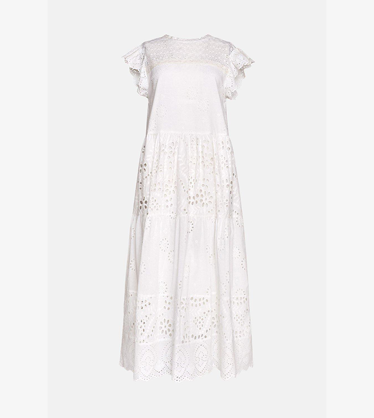 Broderie Mix Tiered Midi Dress