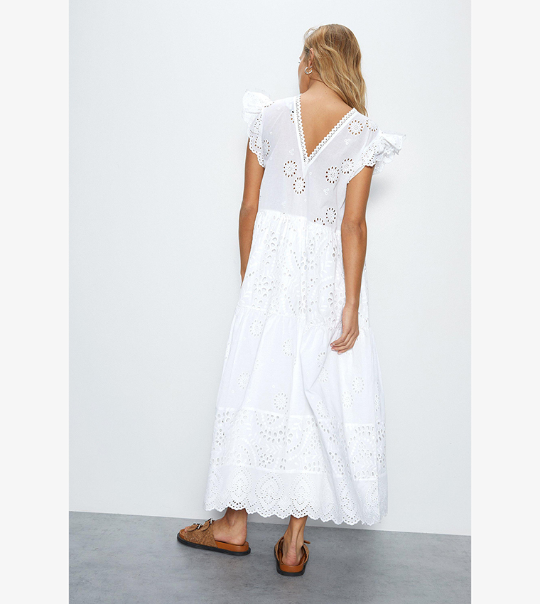 Broderie Mix Tiered Midi Dress