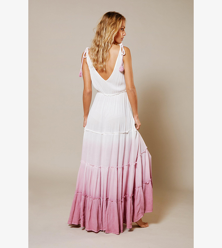 Buy Warehouse Outlet Crinkle Viscose Ombre Tiered Tie Maxi